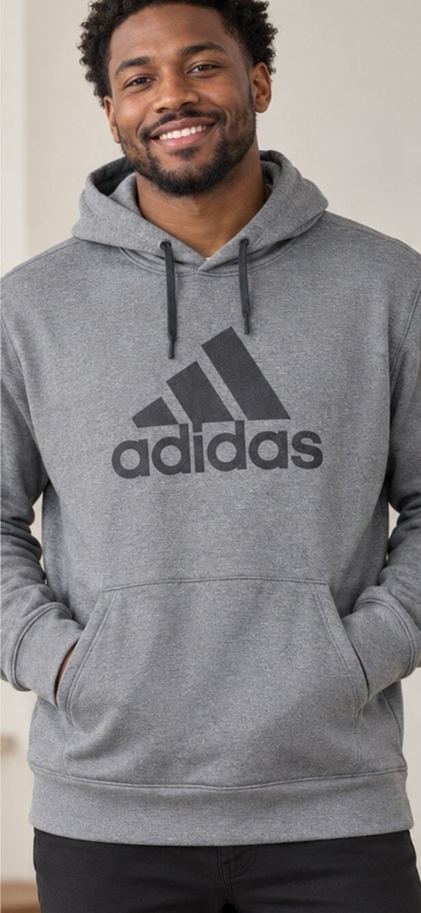 Adidas Essentials Big Logo Hoodie Men’s XL Gray Pullover Fleece Sweatshirt